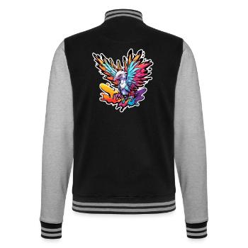 Phénix / Oiseau / Animal / Créature mythique / Feu - Veste Teddy - noir/gris chiné - Dos - Marisol (170cm)
