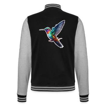 Colibri / Oiseau / Animal / Vol / Ailes / Plumes - Veste Teddy - noir/gris chiné - Dos - Marisol (170cm)
