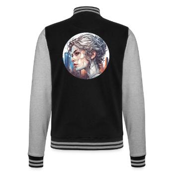 Frau / Lady / blond / hübsch / Feminin / weiblich - College-Sweatjacke - Schwarz/Grau meliert - Hinten - Marisol (170cm)