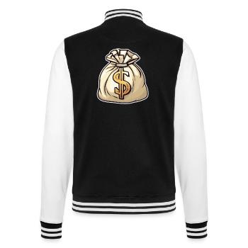Geldsack / Scheine / Münzen / Zaster / Vermögen - College-Sweatjacke - Schwarz/Weiß - Hinten - Marisol (170cm)