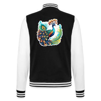Peacock / Animal / Zoo / Plumage / Natural Beauty - College Sweat Jacket - black/white - Back - Marisol (170cm)
