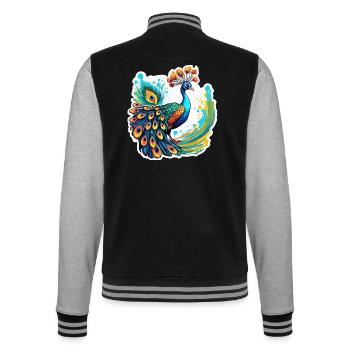 Paon / Animal / Zoo / Plumage / Beauté naturelle - Veste Teddy - noir/gris chiné - Dos - Marisol (170cm)