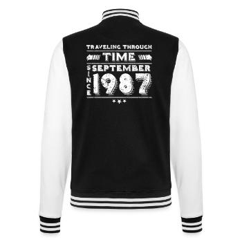 Vintage Zeitreise Geburtstags Design September 198 - College-Sweatjacke - Schwarz/Weiß - Hinten - Marisol (170cm)