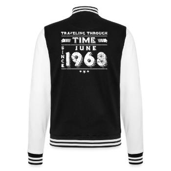 Vintage Zeitreise Geburtstags Design Juni 1968 - College-Sweatjacke - Schwarz/Weiß - Hinten - Marisol (170cm)