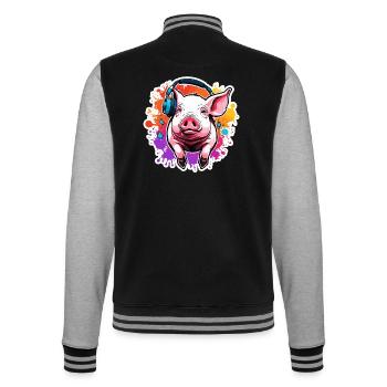 Headphones / Audio / Music / Animal / Pig / Cool - College Sweat Jacket - black/heather grey - Back - Marisol (170cm)