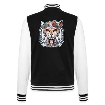 La Catrina/ Tattoo / Mexiko / Tier / Katze - College-Sweatjacke - Schwarz/Weiß - Hinten - Marisol (170cm)