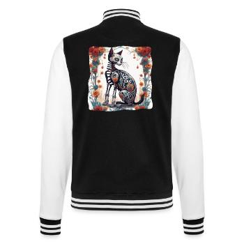La Catrina/ Tattoo / Mexiko / Tier / Katze - College-Sweatjacke - Schwarz/Weiß - Hinten - Marisol (170cm)