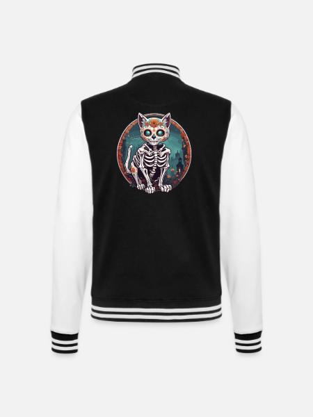 La Catrina/ Tattoo / Mexiko / Tier / Katze - College-Sweatjacke - Schwarz/Weiß