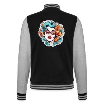 femme diabolique / sang / gothique / heavy metal - Veste Teddy - noir/gris chiné - Dos - Marisol (170cm)