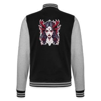 femme diabolique / sang / gothique / heavy metal - Veste Teddy - noir/gris chiné - Dos - Marisol (170cm)