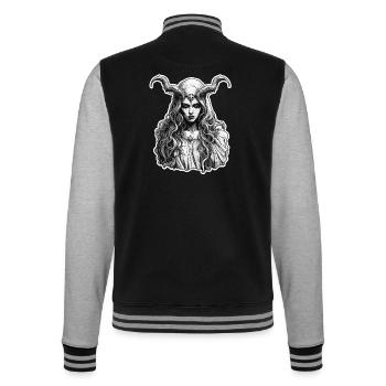 femme diabolique / sang / gothique / heavy metal - Veste Teddy - noir/gris chiné - Dos - Marisol (170cm)