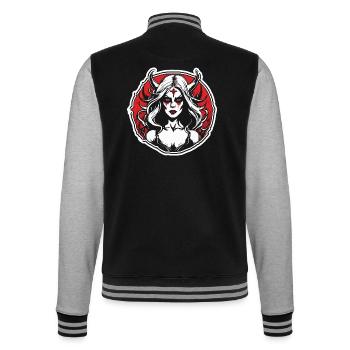 femme diabolique / sang / gothique / heavy metal - Veste Teddy - noir/gris chiné - Dos - Marisol (170cm)