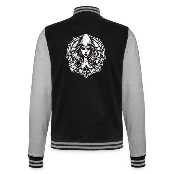 femme diabolique / sang / gothique / heavy metal - Veste Teddy - noir/gris chiné - Dos - Marisol (170cm)