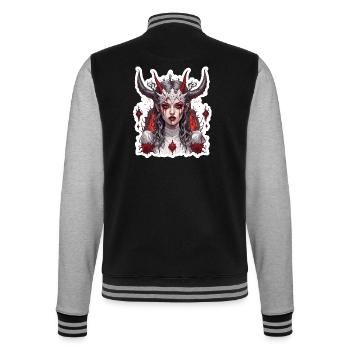 femme diabolique / sang / gothique / heavy metal - Veste Teddy - noir/gris chiné - Dos - Marisol (170cm)