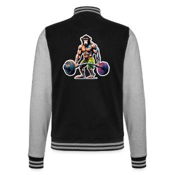 Bodybuilder / Sports / Fitness / Singe / Muscles - Veste Teddy - noir/gris chiné - Dos - Marisol (170cm)