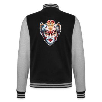 Kabuki Maske / Japanische Kunst / Theater / Antik - College-Sweatjacke - Schwarz/Grau meliert - Hinten - Marisol (170cm)