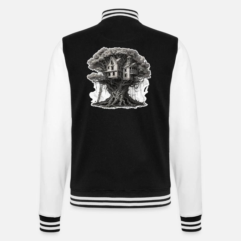 Baumhaus / Baumkrone / Baumhütte / Abenteuer - College-Sweatjacke - Schwarz/Weiß