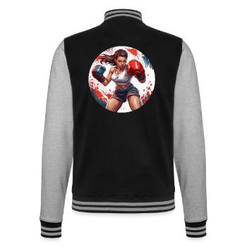 Boxer / Sport / Kampf / Arena / Boxring / Fäuste - College-Sweatjacke - Schwarz/Grau meliert - Hinten - Marisol (170cm)