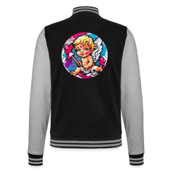 Cupidon / Amour / Flèche / Coeur / Saint Valentin - Veste Teddy - noir/gris chiné - Dos - Marisol (170cm)
