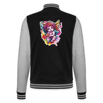Cupidon / Amour / Flèche / Coeur / Saint Valentin - Veste Teddy - noir/gris chiné - Dos - Marisol (170cm)