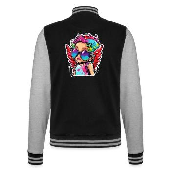 Cupidon / Amour / Flèche / Coeur / Saint Valentin - Veste Teddy - noir/gris chiné - Dos - Marisol (170cm)