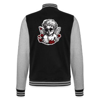 Cupidon / Amour / Flèche / Coeur / Saint Valentin - Veste Teddy - noir/gris chiné - Dos - Marisol (170cm)