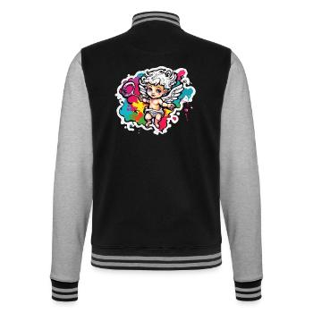 Cupidon / Amour / Flèche / Coeur / Saint Valentin - Veste Teddy - noir/gris chiné - Dos - Marisol (170cm)