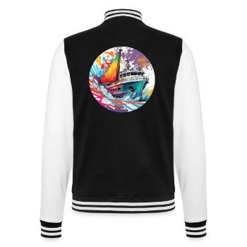 Bateau pirate / Bateau / Mer / Océan / Vagues - Veste Teddy - noir/blanc - Dos - Marisol (170cm)