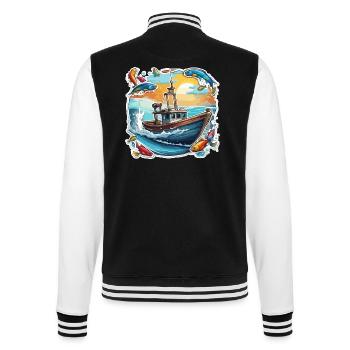 Bateau pirate / Bateau / Mer / Océan / Vagues - Veste Teddy - noir/blanc - Dos - Marisol (170cm)