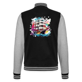 Bateau pirate / Bateau / Mer / Océan / Vagues - Veste Teddy - noir/gris chiné - Dos - Marisol (170cm)