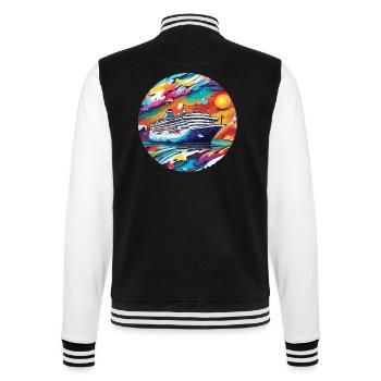 Bateau pirate / Bateau / Mer / Océan / Vagues - Veste Teddy - noir/blanc - Dos - Marisol (170cm)