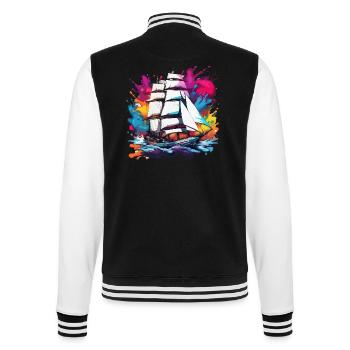Bateau pirate / Bateau / Mer / Océan / Vagues - Veste Teddy - noir/blanc - Dos - Marisol (170cm)