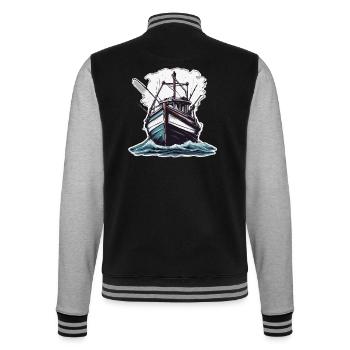Bateau pirate / Bateau / Mer / Océan / Vagues - Veste Teddy - noir/gris chiné - Dos - Marisol (170cm)