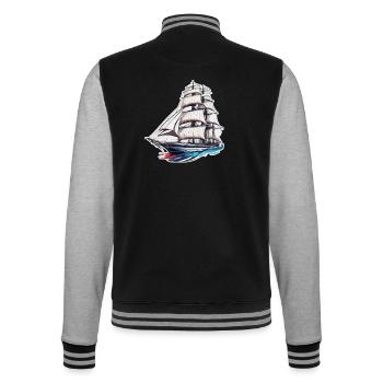 Bateau pirate / Bateau / Mer / Océan / Vagues - Veste Teddy - noir/gris chiné - Dos - Marisol (170cm)