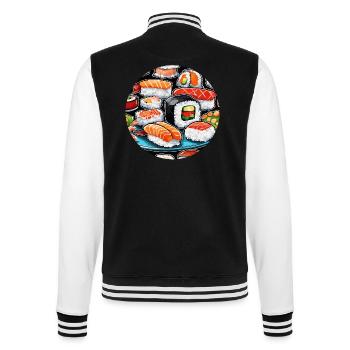 Sushi / Maki / Nigiri / Wasabi / Asiatique - Veste Teddy - noir/blanc - Dos - Marisol (170cm)