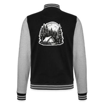 Forêt / Sauvage / Tente / Sauvage / Arbres / Vie - Veste Teddy - noir/gris chiné - Dos - Marisol (170cm)