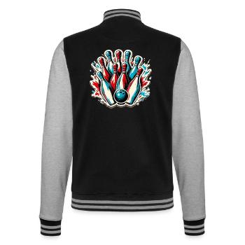 Bowling / Kegeln / Bowlingbahn / Pin / Strike - College-Sweatjacke - Schwarz/Grau meliert - Hinten - Marisol (170cm)