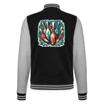 Bowling / Kegeln / Bowlingbahn / Pin / Strike - College-Sweatjacke - Schwarz/Grau meliert - Hinten - Marisol (170cm)