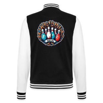 Bowling / Kegeln / Bowlingbahn / Pin / Strike - College-Sweatjacke - Schwarz/Weiß - Hinten - Marisol (170cm)