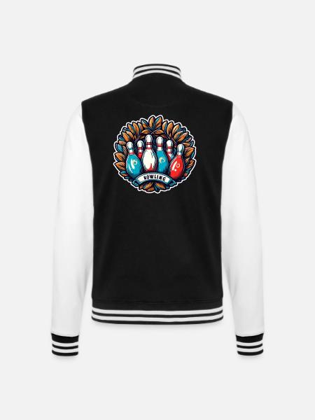 Bowling / Kegeln / Bowlingbahn / Pin / Strike - College-Sweatjacke - Schwarz/Weiß