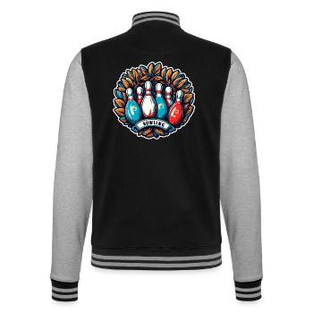 Bowling / Kegeln / Bowlingbahn / Pin / Strike - College-Sweatjacke - Schwarz/Grau meliert - Hinten - Marisol (170cm)