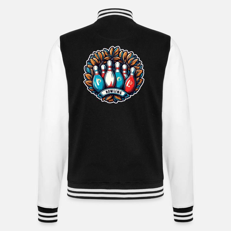 Bowling / Kegeln / Bowlingbahn / Pin / Strike - College-Sweatjacke - Schwarz/Weiß