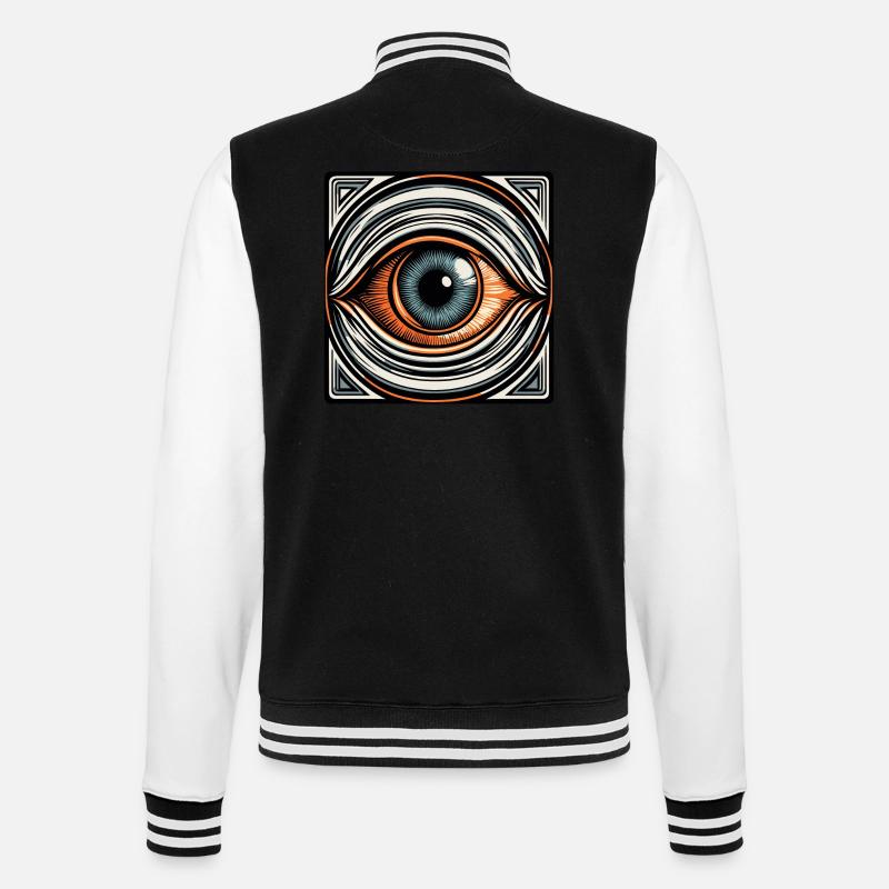 Psychedelic / Auge / Psychobilly / Comic / bunt - College-Sweatjacke - Schwarz/Weiß
