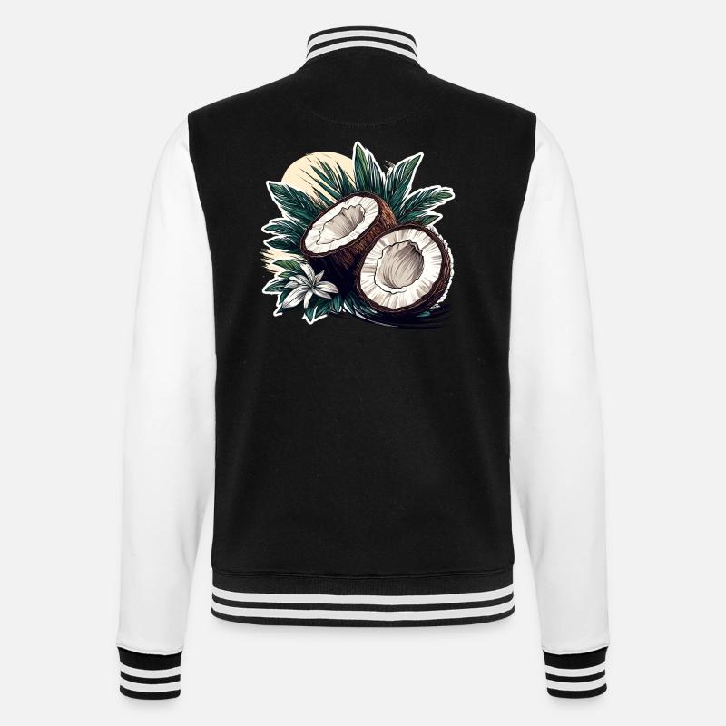 Coconut / Drink / Exotic / Tropical / Palm - College Sweat Jacket - black/white