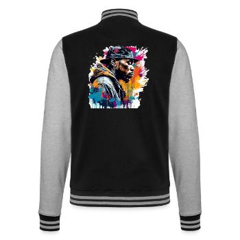 Rapper / Hip Hop / Song / Cool / Rhymes / Beat - College Sweat Jacket - black/heather grey - Back - Marisol (170cm)