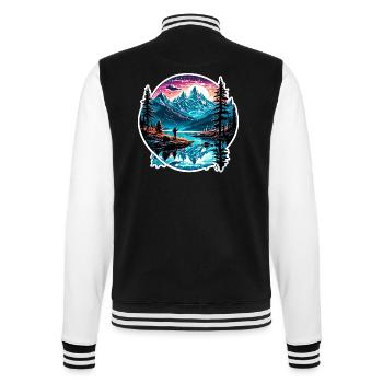 Angler Siluette / angeln / Fisch / See / Sport - College-Sweatjacke - Schwarz/Weiß - Hinten - Marisol (170cm)