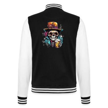 Skull / Totenkopf / Skelett / Gothic / Bier - College-Sweatjacke - Schwarz/Weiß - Hinten - Marisol (170cm)