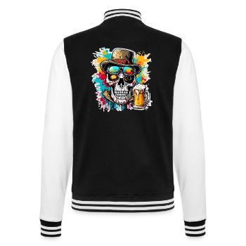 Skull / Totenkopf / Skelett / Gothic / Bier - College-Sweatjacke - Schwarz/Weiß - Hinten - Marisol (170cm)