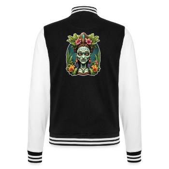 Tiki / Hawaï / Tropical / Île / Culture / Logo - Veste Teddy - noir/blanc - Dos - Marisol (170cm)