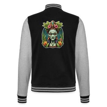 Tiki / Hawaï / Tropical / Île / Culture / Logo - Veste Teddy - noir/gris chiné - Dos - Marisol (170cm)